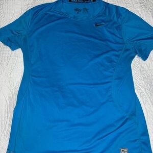Nike Shirt Mens L  Blue Pro Combat Dri-FIT Fitted Short Sleeve Athletic Top used